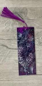 Bookmark laminated Original Gelli Print With Ink Flowers 6cm X 16cm Tassel - Imagen 1 de 3