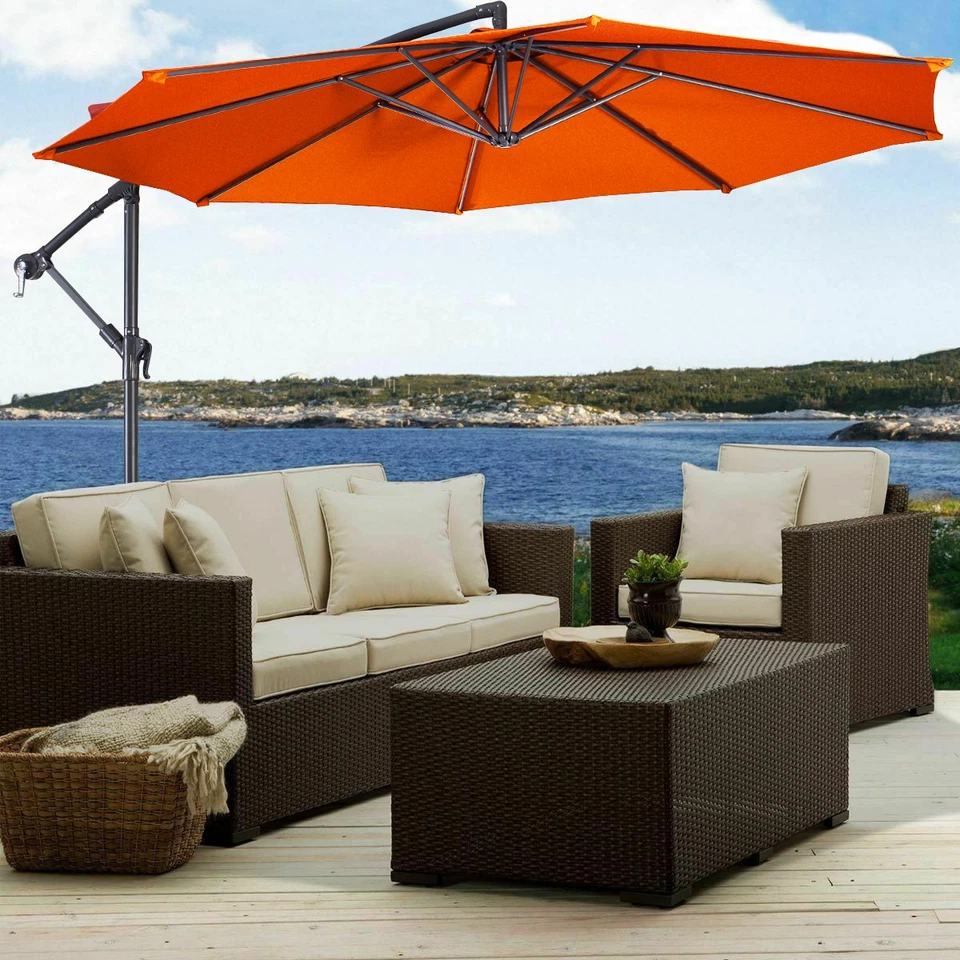 10' Hanging Umbrella Outdoor Patio Market Banana Umbrella Offset Orange - Image 1 of 4