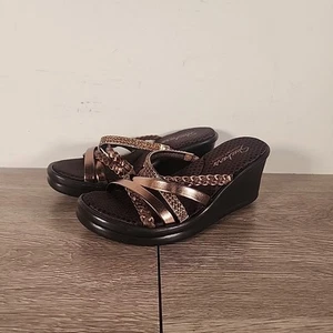 Skechers Womens Sandals Cali Rumblers Wedge Casual bronze rhinestone Size 6 - Picture 1 of 6