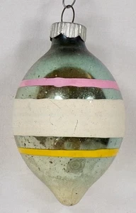 Shiny Brite Ornament Oblong Oval Blue Pink White Yellow Stripes #1305 - Picture 1 of 7