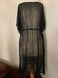 Antique 1920's French dress - Black silk muslin adorned with jet bead embroidery - Picture 1 of 12