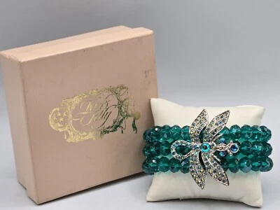 Kirks Folly Iridescent Crystal Dragonfly 3 Strand Faceted Blue Green Bracelet - Image 1 of 4