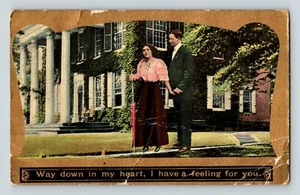 1909 glänzende goldfarbene Bordüre viktorianische Liebhaber "Ich habe ein Gefühl für dich Postkarte - Bild 1 von 2