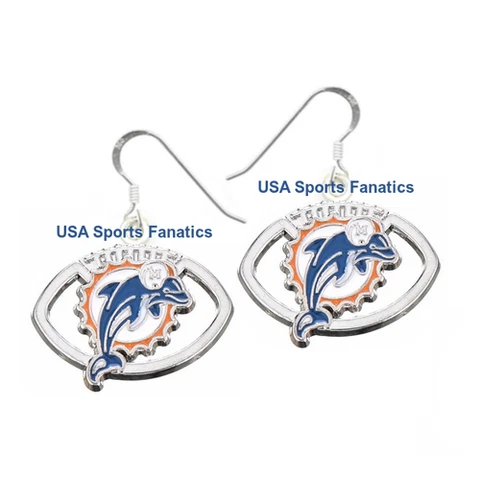 Miami Dolphins Football Logo Pendant Earrings With 925 Earring Wires Cover