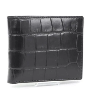 Aspinal of London Embossed Bifold Coin Wallet Black Leather NEW w/o Tags From JP - Picture 1 of 8