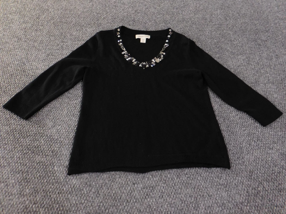 Coldwater Creek Suéter XS Negro Gemas Adornos Jersey Algodón Viscosa Foto 1 de 4