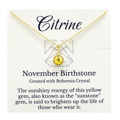 Colar citrino pedra do nascimento de novembro, cristal boêmio amarelo, ouro ou prata - Imagem 1 de 4