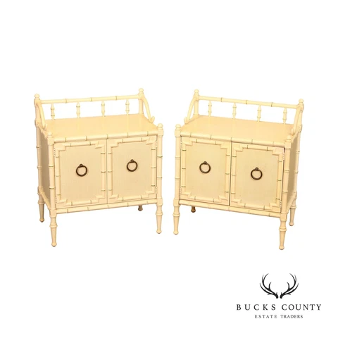 Drexel Hollywood Regency  'Kensington' Pair of Faux Bamboo Nightstands Cover