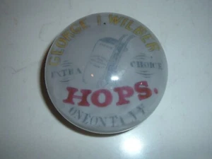 Early "GEORGE WILBER HOPS" Glass Paperweight Oneonta NY - Picture 1 of 5