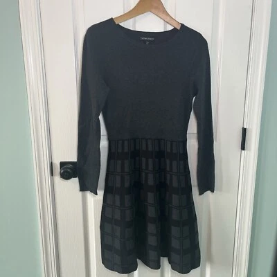 Cynthia Rowley Knit Sweater Dress Size Small Gray Black Plaid Stretch Holiday - Image 1 of 4