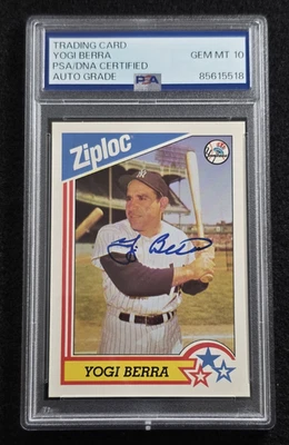 Tarjeta Ziploc firmada por Yogi Berra - Salón de la Fama - Yankees de Nueva York - PSA 10 automática Foto 1 de 4