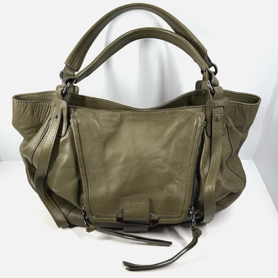 Kooba Jonnie Tote Leather Shoulder Bag L Satchel Army Green Excellent Slouchy - Image 1 of 4