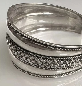 Brazalete Brazalete Vintage Plata Esterlina 925 Patrón Cesta Étnico Boho - Imagen 1 de 11