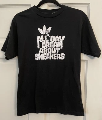 Adidas Originals T-Shirt XS Black Trefoil All Day I Dream About Sneakers Unisex - Image 1 of 4