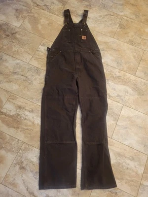 Mono Carhartt para hombre R06 con babero de pato sin forro doble rodilla talla 36x34 marrón oscuro Foto 1 de 4