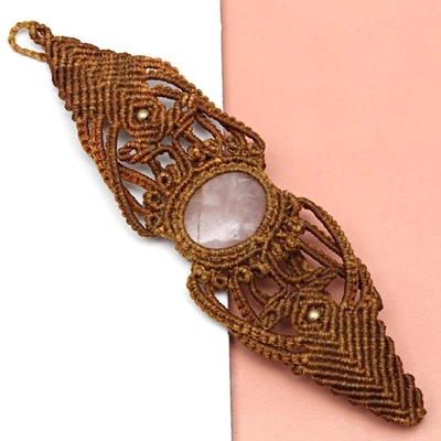 Bracelet Macrame Rose Quartz Natural Adjustable Beads Healing Gemstone Crystal - Image 1 of 4