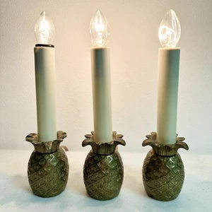 Set of 3 Vintage mini Brass Pineapple Electric Roll Switch Lamps 6.75in Decor - Picture 1 of 7