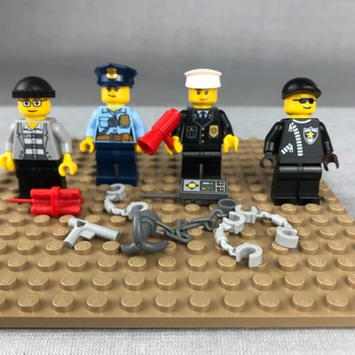 LEGO Town City Police Minifigure Lot 3 Officers Cops 1 Prisoner and Accessories - Image 1 of 4