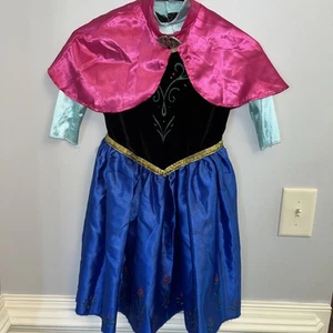 Disney Frozen Anna Blue And Black Dress With Cape And Shoes Size 4-6 - Picture 1 of 9