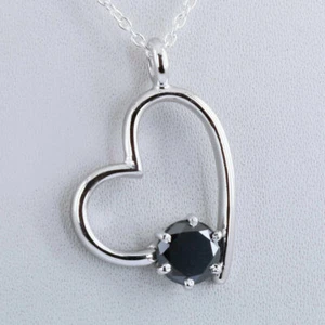 1.00 Ct Round Simulated Diamond Open Heart Solitaire Pendant 14K White Gold Over - Picture 1 of 4