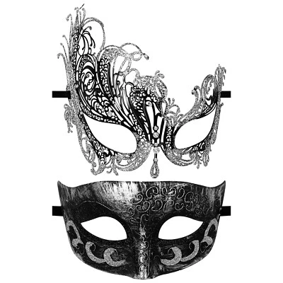 2pcs Couple Masquerade Ball Mask Set Metallic Venice Carnival Masks Costume Mask - Image 1 of 4