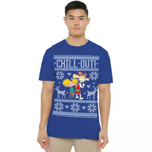 Hey Arnold Chill Out Ugly Christmas Sweater T-Shirt -Royal Blue - Picture 1 of 5
