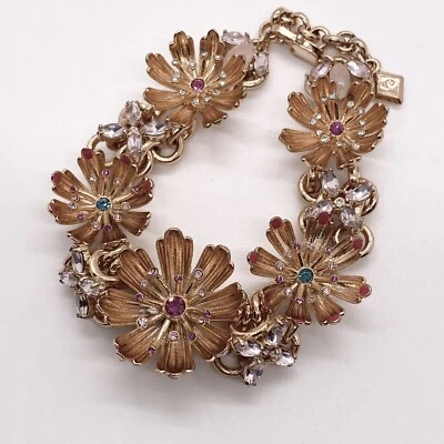 Vera Bradley Bracelet HTF Rose Gold Tone Flowers 7.25” Sparkle Rhinestone Quartz - Image 1 of 4