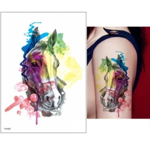 Temporäres Tattoo Pferd Bunt Design Klebetattoo - Picture 1 of 3