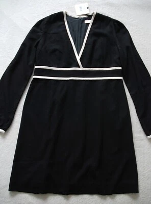 RED Valentino Black & Beige Trim V-neck Midi Dress Wool Blend BNWT  EU48 UK16/18 - Image 1 of 4