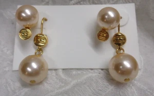 Estate Jewelry TOMMY HILFIGER Goldtone Set/2 Faux Pearl Dangle Pierced Earrings - Picture 1 of 5