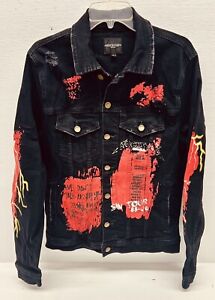 Men's Rockstar Denim Painted Sin Tour Black Denim Jacket SZ. XL