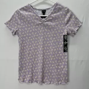 Art Class Top Girls XL 14/16 Short Sleeve V-Neck Ribbed Floral Lavender New - Picture 1 of 10