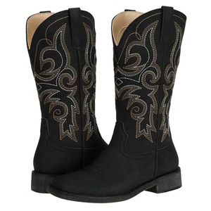 SheSole Women's Ladies Fashion Square Toe Western Cowgirl Cowboy Boots Mid Calf - Picture 1 of 27