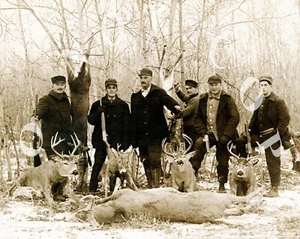 ANTIQUE REPRODUCTION 8X10 PHOTOGRAPH PRINT DEER HUNTING MEN RIFLES NICE BUCKS - Picture 1 of 1