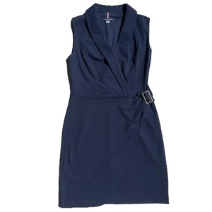 Tommy Hilfiger Damen 2 Navy Kragen V-Ausschnitt Ärmellos Blazer Wickel Midi Kleid - Bild 1 von 22