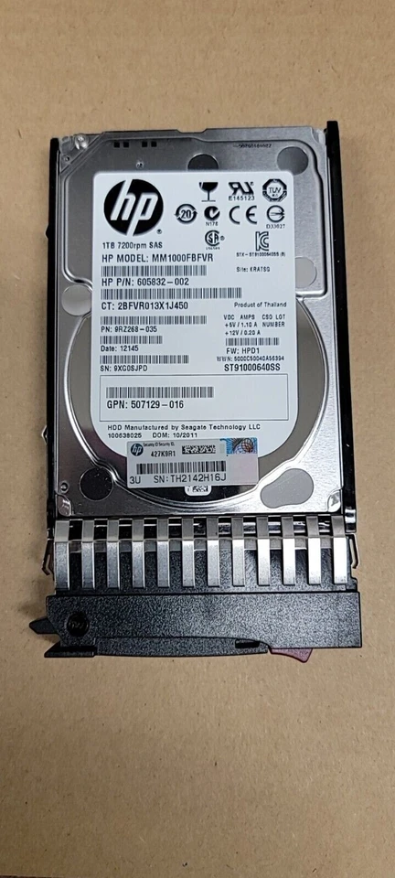 HP 1TB 7200RPM SAS MM1000FBFVR 605832-002 9RZ268-035 6Gbs 2.5"  with Tray - Image 1 of 1