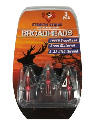 Stealth Strike 100 Grain Broadheads 3 Blade Archery Compound and Crossbow Arrow - Image 1 of 4