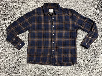 Camisa Salvage Public Honolulu Adulto Mediana Azul Marrón Abotonada Manga Larga Para Hombre Foto 1 de 4