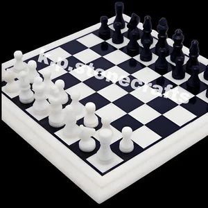 Tablero de ajedrez de mármol blanco con soporte de madera de cortesía - Regalo de Navidad ideal - Imagen 1 de 7