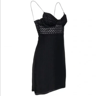 Catherine Malandrino Womens Black Lace Bodice Dress 2 Cutout Bodycon Silk - Image 1 of 4