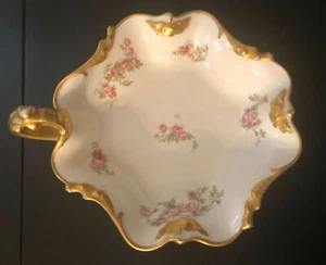 Antique J Pouyat Limoges 1908 Gilded Rose Pattern Serving Nappy Dish Octagon Shp - Picture 1 of 8
