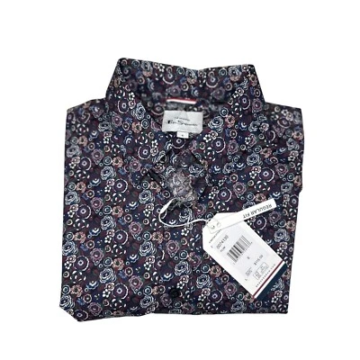 NUEVO CON ETIQUETAS-Camisa con botones floral ciruela Ben Sherman para hombre-Talla pequeña Foto 1 de 4