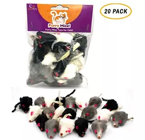 20 Furry Mice with Catnip & Rattle Sound Made of Real Rabbit Fur Cat Toy Mouse - Picture 1 of 5