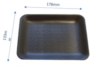 Black Polystyrene Trays D2 Meat/Fruit/Veg/Fish Butchers Tray 178x133x20mm - Picture 1 of 1