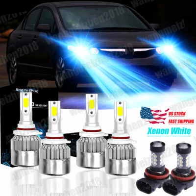 For Honda Civic 2006-2012 2013 2014 LED Headlight High Low Fog Light Bulbs 8000K - Image 1 of 4