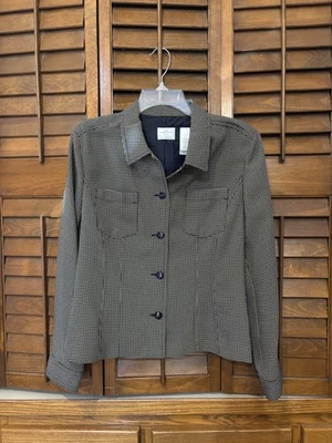 CHAQUETA BLAZER EMMA JAMES BY LIZ CLAIBORNE, AZUL MARINO Y TOSTADO, TALLA 14 PETITE Foto 1 de 4