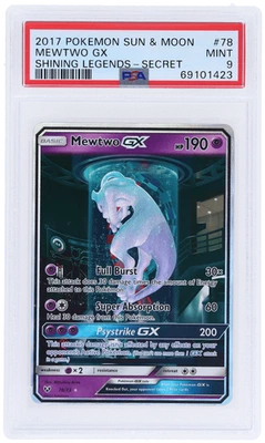 2017 Pokemon Sun and Moon Shining Legends Mewtwo Gx Secret Rare #78 PSA 9 - Image 1 of 2