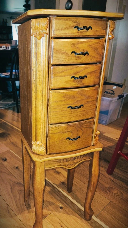 Armário de joias armário de carvalho organizador de caixa de joias espelho superior 3 gavetas - Imagem 1 de 4