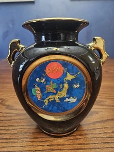 Chokin The Art Of Chokin Flower Vase Porcelain 24 K Gold Edged Map Of Japan - Picture 1 of 12