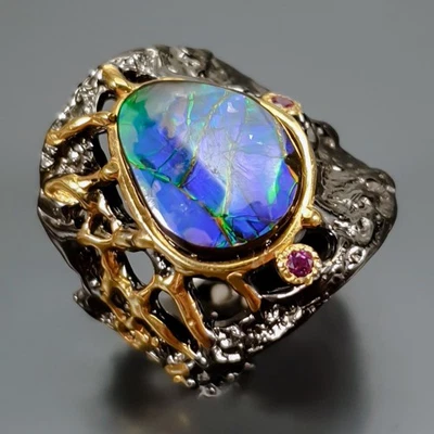 Jewellery 10 ct+ Natural Ammolite Ring 925 Sterling Silver Size 8 /R441143 - Image 1 of 4